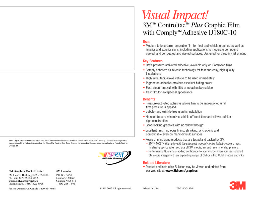 3M Controltack Plus Graphic Film with Comply Adhesive IJ180C-10